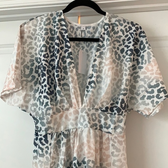 Flowy Maxi Dress Baby Shower Summer Sundress V Neck Smocked Leopard Long Small - Picture 6 of 12